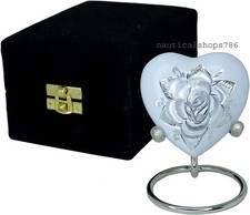 White Rose Heart Urn Keepsake Mini Heart Cremation Urn with Stand Premium Box