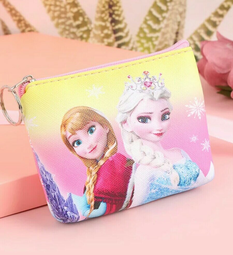 FROZEN Themed Coin Purse Key Pouch w Keyring, Rainbow Ombre Elsa