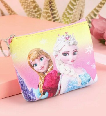 FROZEN Themed Coin Purse Key Pouch w Keyring, Rainbow Ombre Elsa