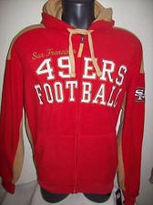 San Francisco 49ers Hoody Fuzzy Fleece w Sewn Logos Red Tan M L XL 2X