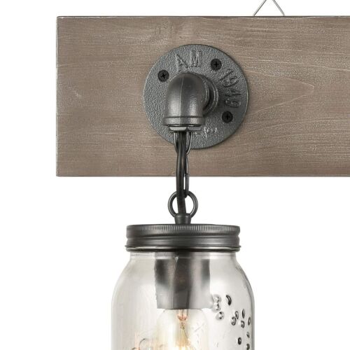 Rustic Farmhouse 3-Light Mason Jar Vanity Wall Sconce - Wood Grain & Glass Ba... - Picture 5 of 8