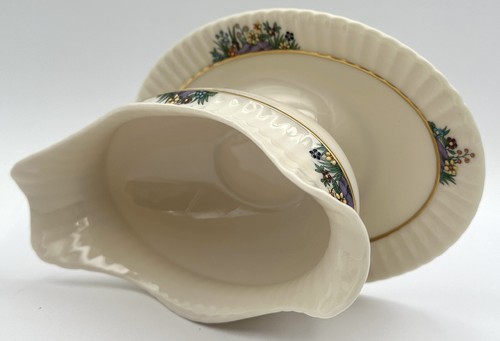 Lenox Rutledge Enameled Flowers Gravy Boat with Attached Underplate P303 USA - Picture 11 of 17