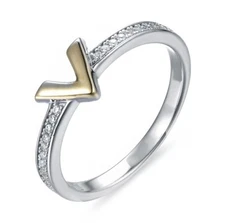 925 Sterling Silver Gold V CZ Celebration Engagement Ring Band Size 3-14 SE4926