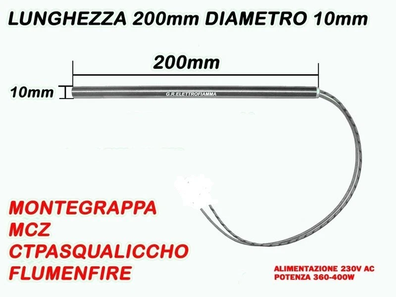 CANDELETTA RESISTENZA STUFA PELLET 10X200 - 360W MCZ MONTEGRAPPA CTPASQUALICCHIO
