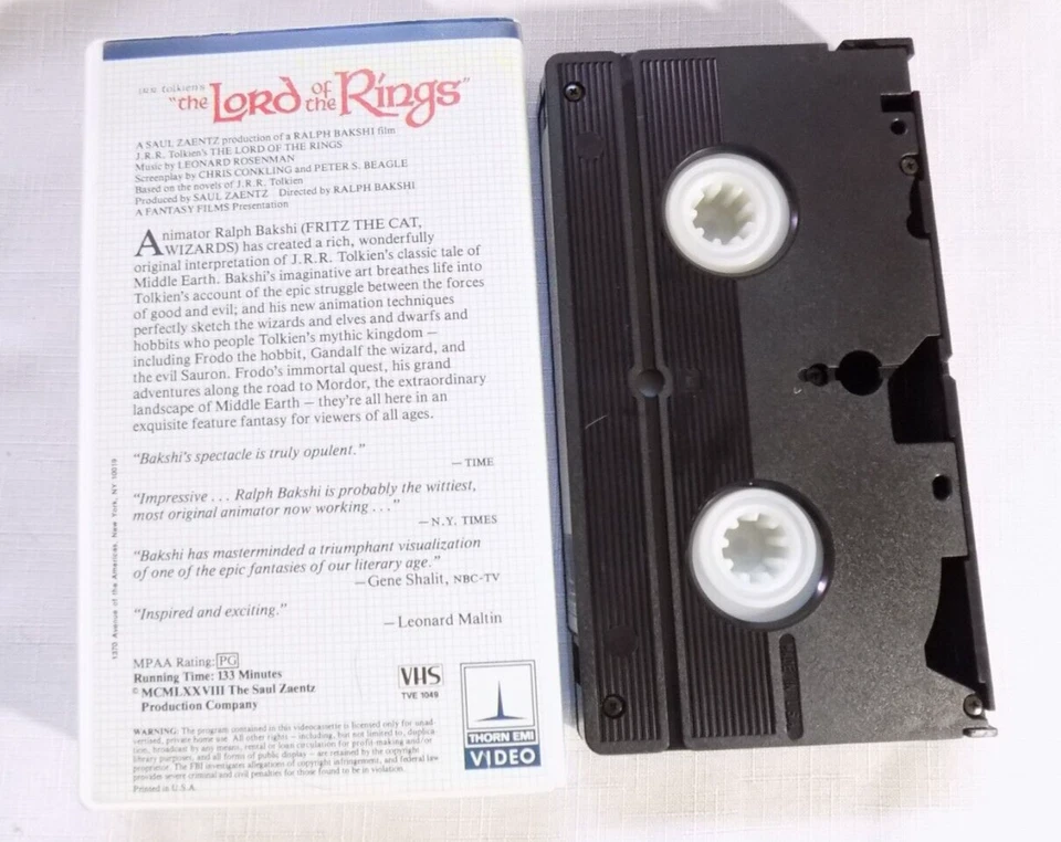 The Lord of The Rings  Cartoon Video VHS 1980s Thorn EMI  JRR Tolkien 1978 NICE - Image 2 of 4