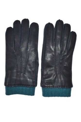 Paul Smith Mainline Navy Hirschleder Handschuhe grün Strick gefüttert "M" Neu - Bild 2 von 5