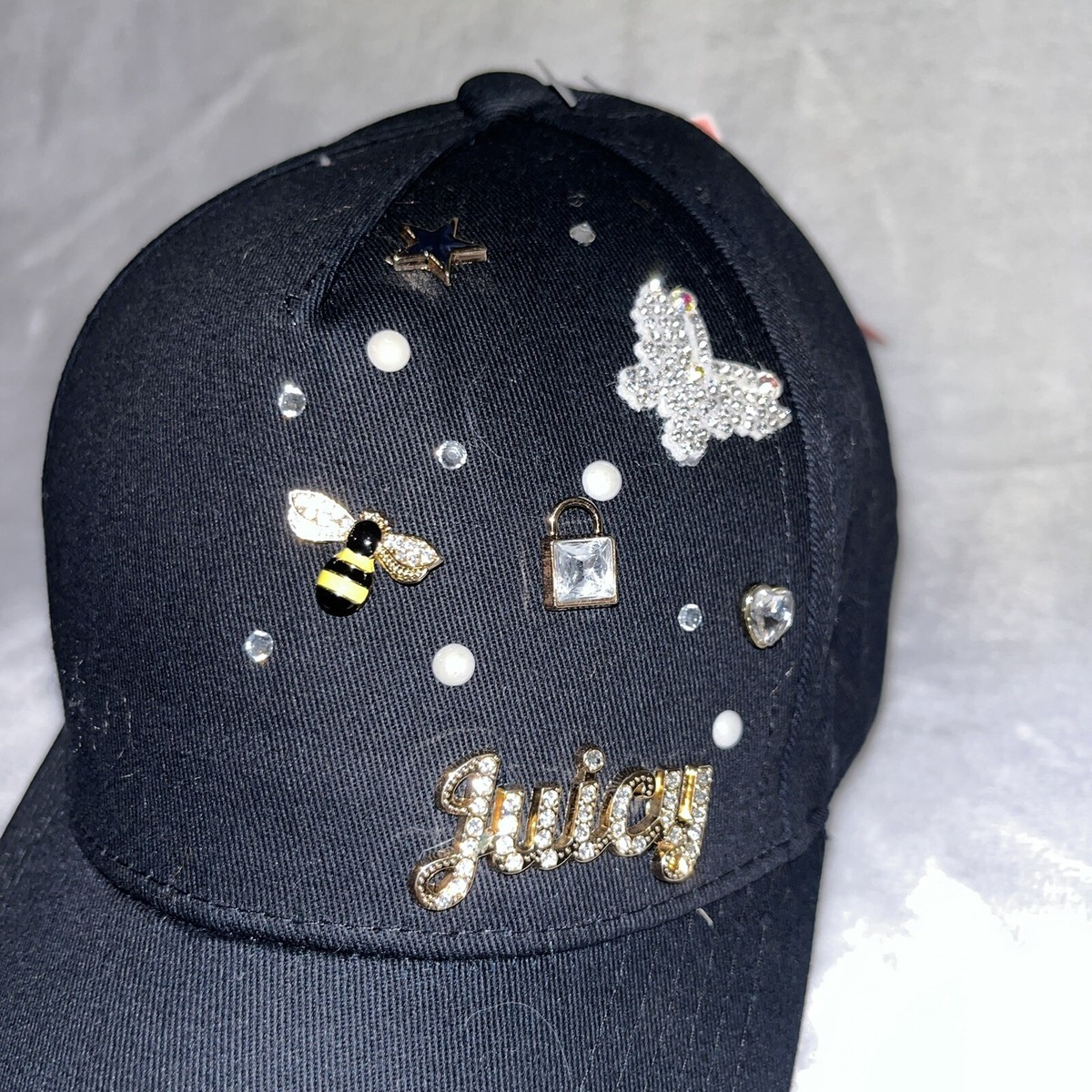 Juicy Couture Black Cap Hat W/ Rhinestone Crystals Gold Logo  display picture 2