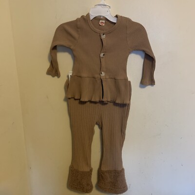 SHEIN Girl s 3 - 4 Years 100 CM 2 - PCs. Set Tan Color With Faux Fur Long Sleeve