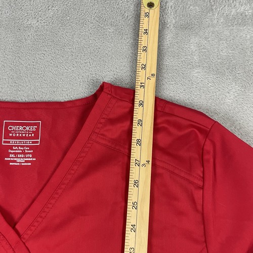 Cherokee Workwear Scrub Top Women's 3XL Red Shirt Revolution Pockets NWT - Picture 9 of 10