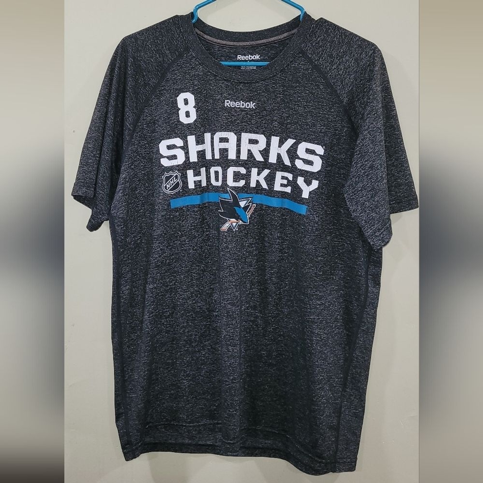Reebok mens large sharks hockey pavelski dri fit tee shirt
