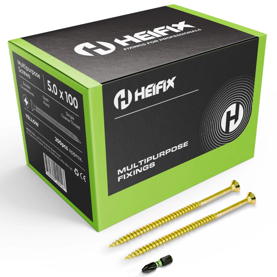Heifix Multi-Purpose Wood Screws Pozi Countersunk - FREE Screw Bit - All Sizes