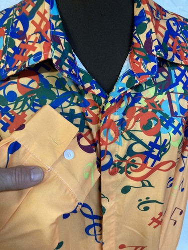 Musical Notes Men's Button-up SHIRT Size Med Loud Colorful Rockabilly Band Music - Picture 6 of 9
