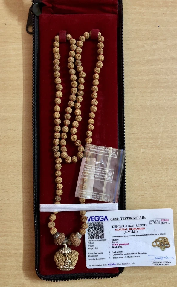 LAB CERTIFIED 1 Mukhi RUDRAKSHA Rudraksh Kavach Mala ROSARY 108+2+1 Prayer Beads - Image 4 of 4