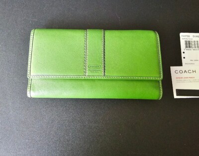Coach Soho Green/Blue Interior Leather Trifold Checkbook Wallet