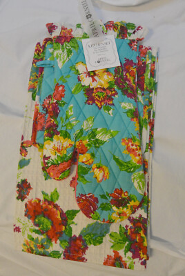 NWT April Cornell Kitchen Set 4pc Pot Holder Oven Mit Dish Towels French Country