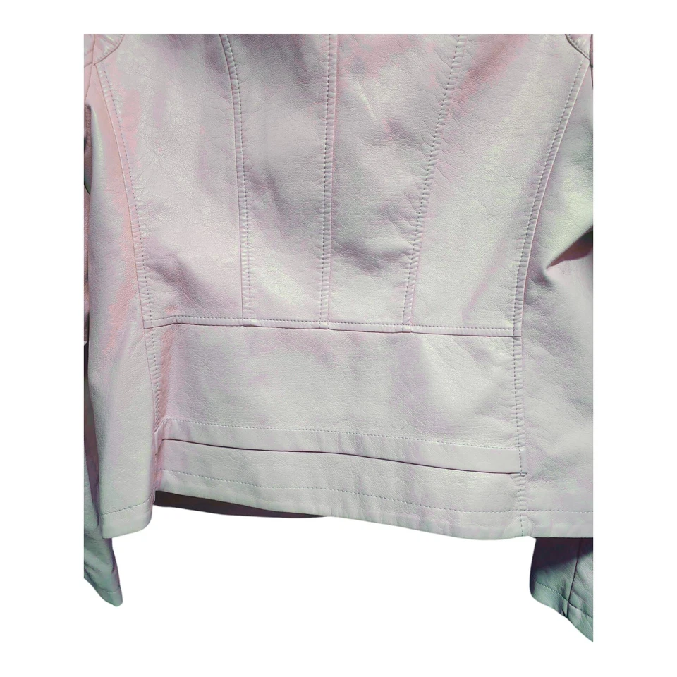 Chaqueta sintética de cuero lila para mujer nueva moto motociclista cremallera Foto 4 de 4