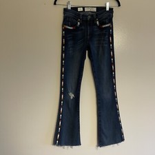 Miss Me Vintage Women 24 Distressed Denim Embroidered Boho Mid-Rise Flare Jeans