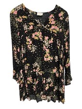 Everly Hanna Floral Tunic Mini Dress Womens M Long Sleeve Black Multi Fairygoth