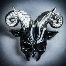 Black Krampus Demon Gold Ram Horns Devil Halloween Costume Party Cosplay Mask