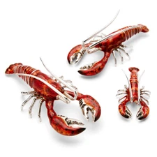 Saturno Silver and Enamel Lobsters  - Fully Hallmarked Sterling Silver