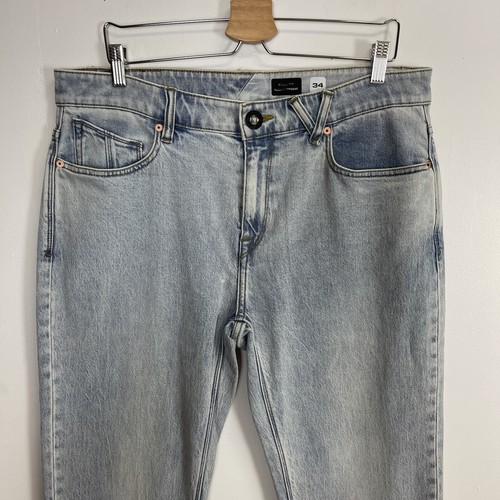 Volcom Jeans Mens 34 Solver Modern Straight Partial Tags Flaw Light Wash - Picture 3 of 16