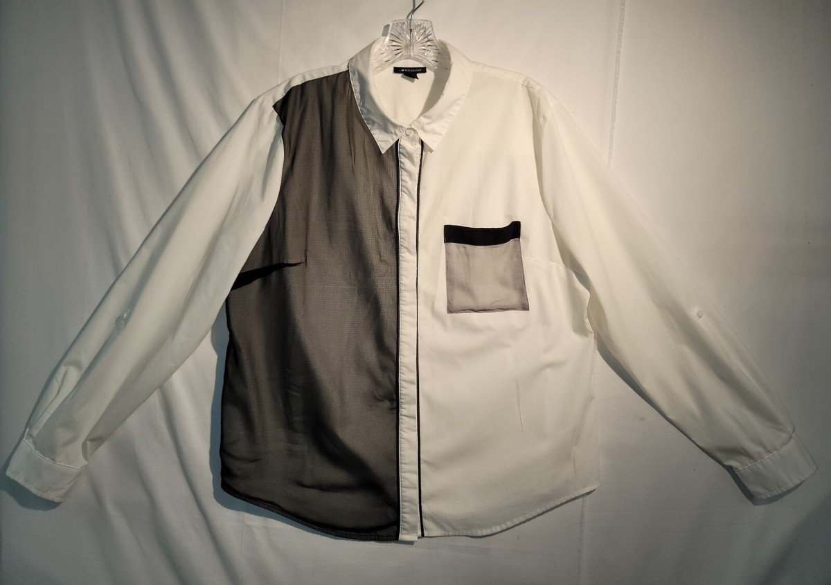 I Love Ronson Womens Sz XL White Button Front Shirt With Mesh