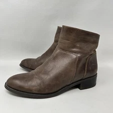 Franco Sarto Boots Womens 7.5 M Benny Ankle Booties Brown Leather Side Zip Heels