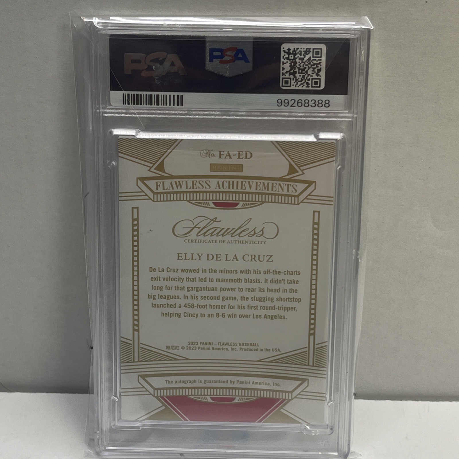 2023 Flawless Elly De La Cruz Sapphire Auto /15 RC PSA 8 Reds Rookie view 3