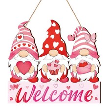 Valentine's Day Gnome Welcome Sign Valentines Hanging Wreath Sign for Front D...