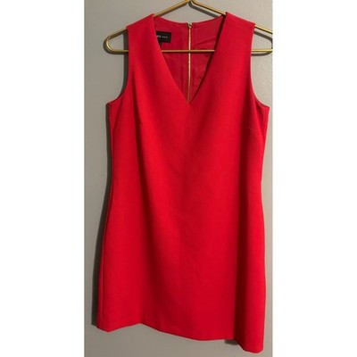 Mango Basics Red Sleeveless V-Neck Shift Mini Dress Size 6 Exposed Gold Zipper