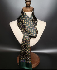 100 Silk men women Scarf neckerchief Wrap long plaids dark green beige MY175-30