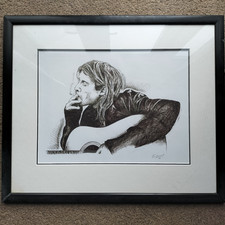 Hand Drawn Pen Sketch Signed by Artist - Kurt Cobain,Nirvana, Original NOT Print