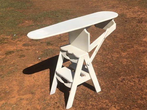 Kombi Holz Bügelbrett Stuhl Tritt Hocker Leiter weiß Landhaus Landhaus Vintage - Bild 1 von 12