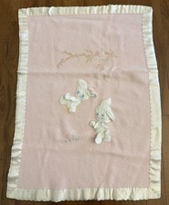 Vintage Pink Baby Blanket Cotton Satin Trim B...