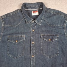 Wrangler Denim Pearl Snap Shirt Men 2XL Work Cowboy Cut Western Chest Pockets
