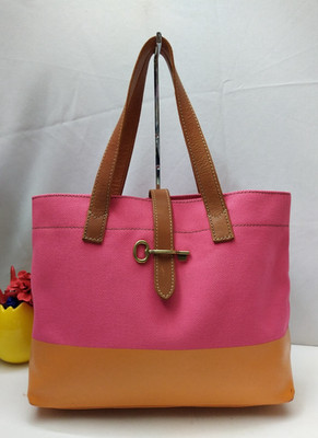Fossil Flamingo Pink  Orange Canvas Double Handles Tote Bag