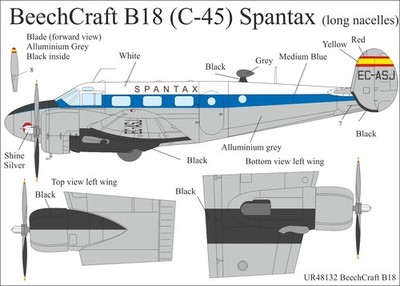 UpRise Decals UR48132 - DECAL Beechcraft B18 (C-45) Spantax 1/48
