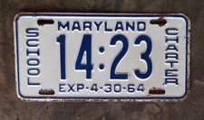 1964 Maryland Charter School Bus License Plate