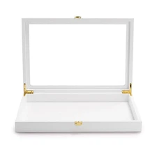 Oirlv White Jewelry Organizer Tray with Acrylic Lid Premium Leather Jewelry B...
