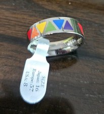Brand New Stainless Steel Triangle Rainbow Colored Ring Size 8