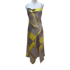 Express Women Yellow Geometric Cowl Neck Handkerchief Hem Midi Slip Dress Small