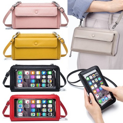 Touch Screen Crossbody Cell Phone Wallet Genuine Leather Purse Shoulder Handbag