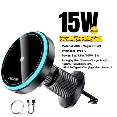 Essager Magnetic Wireless Charger Car Phone Holder 15W RGB Seven Color Light