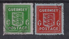 Guernsey. 1941. SG4-5. Set x 2 Bluish Green banknote paper. Very fine used.