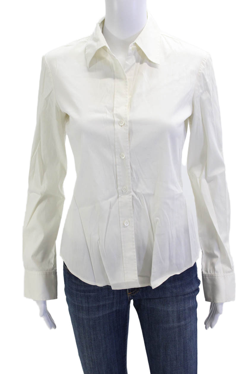 Theory Womens Collared White Basic Button-Up Blou… - image 1