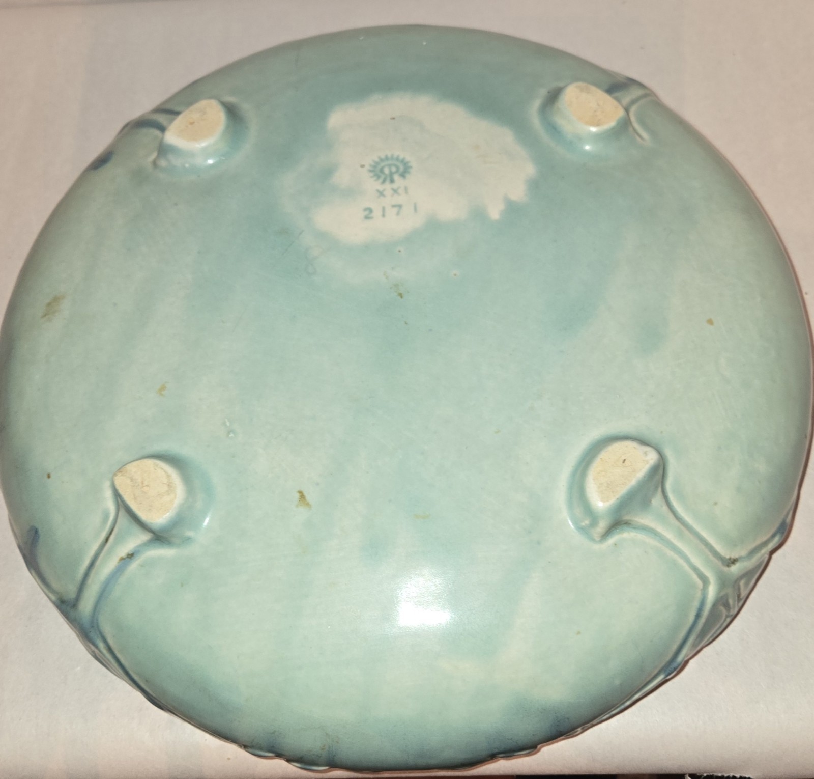 Rookwood Pottery Console Footed Bulb Bowl Jade Green 1921 #2171 Roses Flower EUC