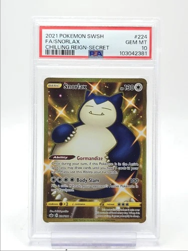 SNORLAX 2021 POKEMON SWSH CHILLING REIGN SECRET RARE 224/198 PSA 10 Q4444