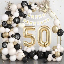 50th Birthday Decorations Black Gold Sand White,50th Balloon Arch Garland Kit...