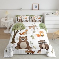 Woodland Animals Bedding Set Twin Size Bear Fox Comforter Set for Kids Boys G...