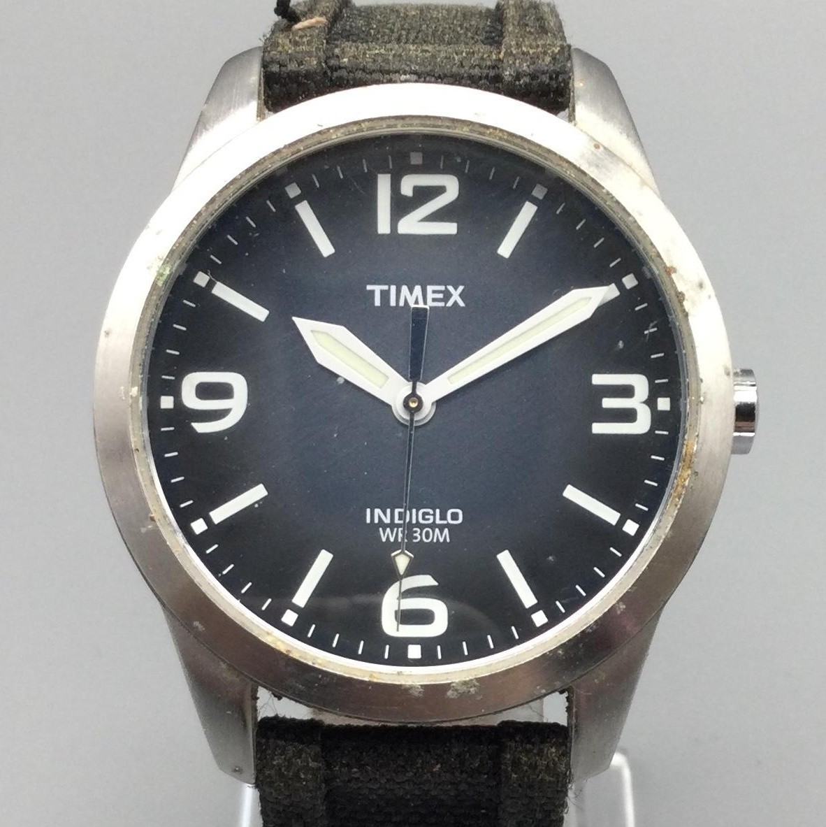 Timex Indiglo Mens Watch 36mm Black Dial Black Canvas WR30M New